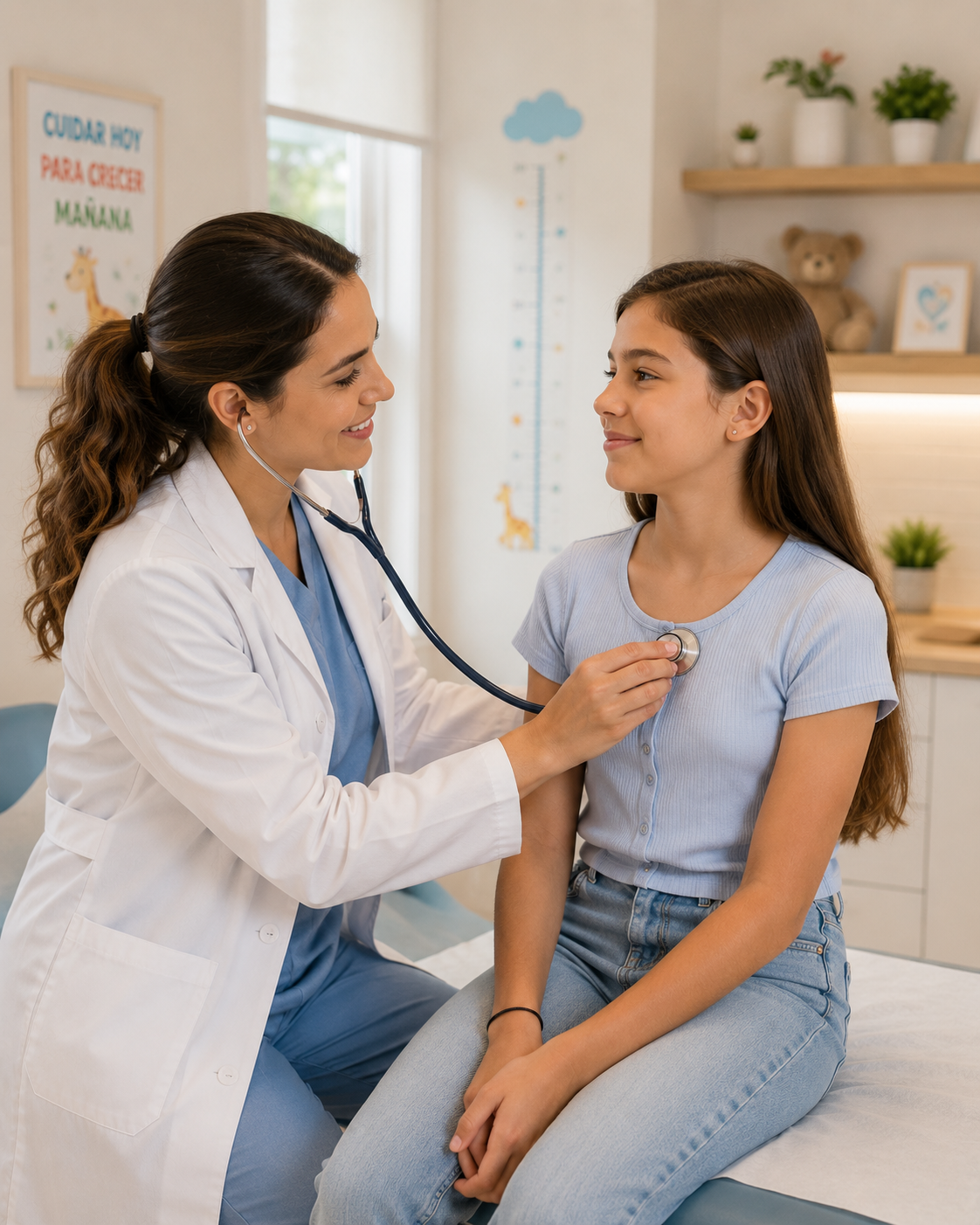 Pediatra evaluando a una niña